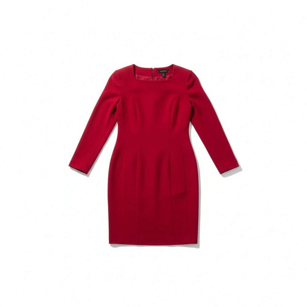 Gillian Red Long Sleeve Sheath‎ Dress, Square Neck, Woman's Size 6, 100% Silk